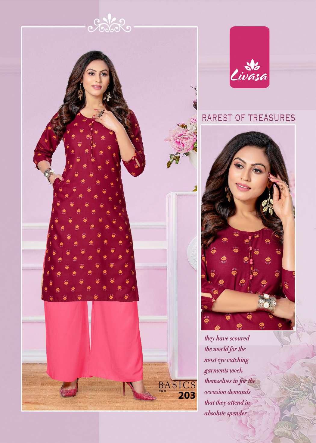 Livasa Basics 2 Rayon Printed Regular  Wear Designer Kurti Collection